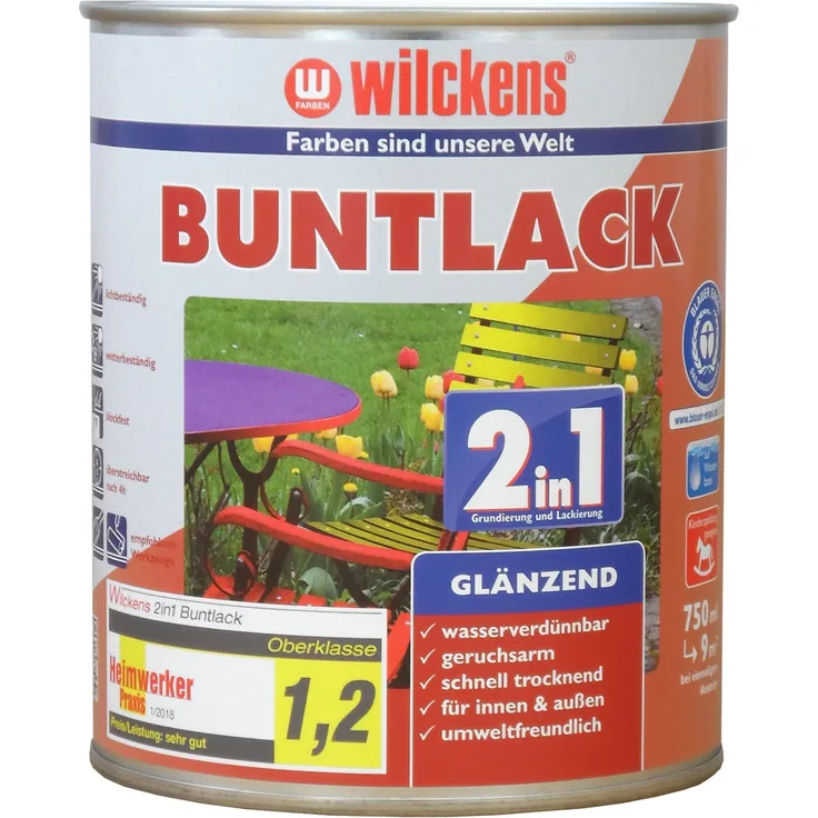 Wilckens - Wilckens 0,75l 2in1 Buntlack glänzend Enzianblau Grundierung Farblack Lack - blau