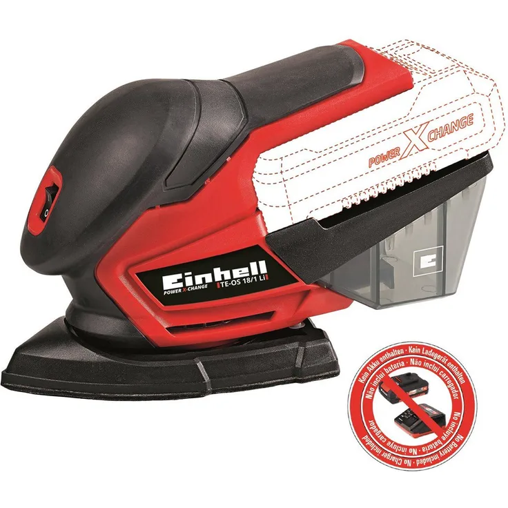 Einhell Akku Multischleifer TE-OS 18-1 Li Solo Power X-Change PXC (Lithium Ionen, 18 V, Schleiffläche 104 cm², Staubfangbox und Absaugadapter, inkl. 6 Schleifpapiere, ohne Akku und Ladegerät)
