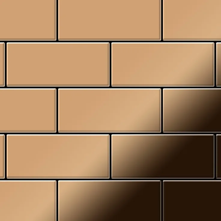 Mosaik Fliese massiv Metall Titan hochglänzend in kupfer 1,6mm stark ALLOY Subway-Ti-AM 0,58 m2