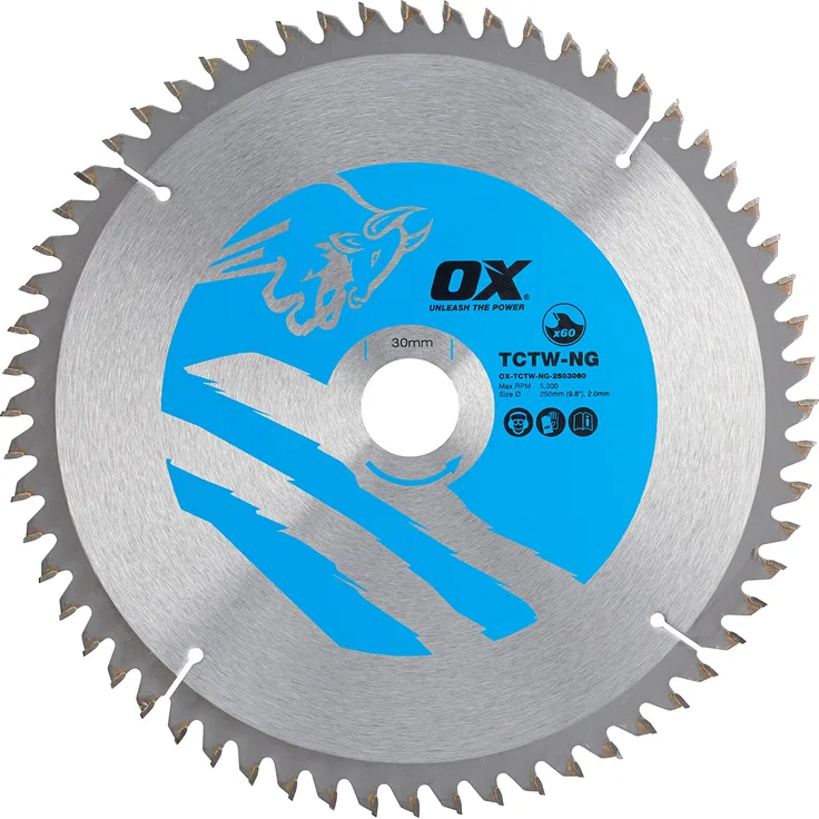 OX Wood Cutting Negative Rake Circular Saw Blade 250-30mm, 60 Teeth ATB