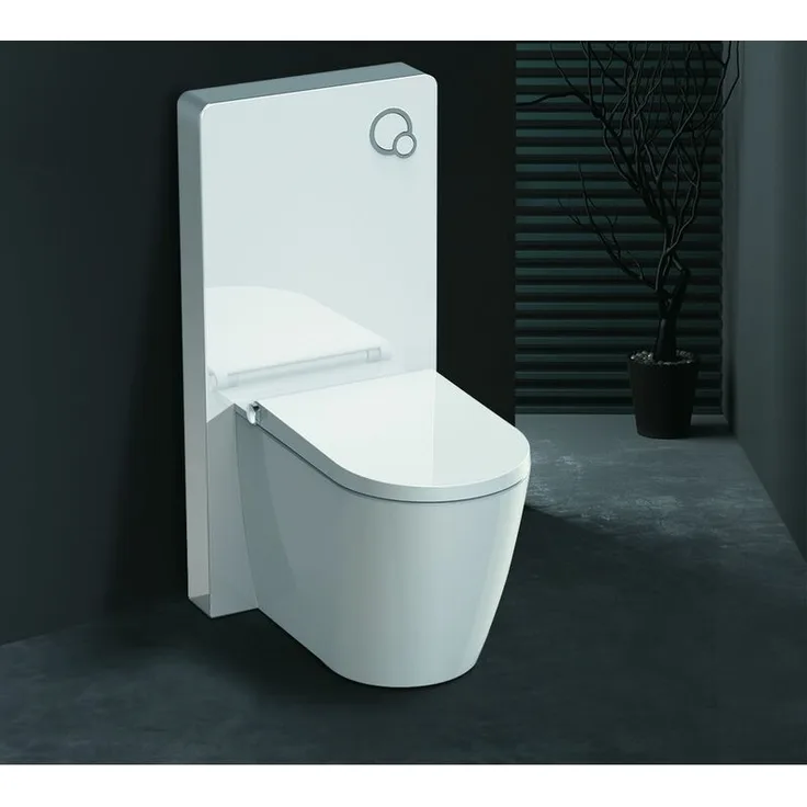 Glasdeals - Weißglas Sanitärmodul für Stand-WC inkl. Betätigungsplatte
