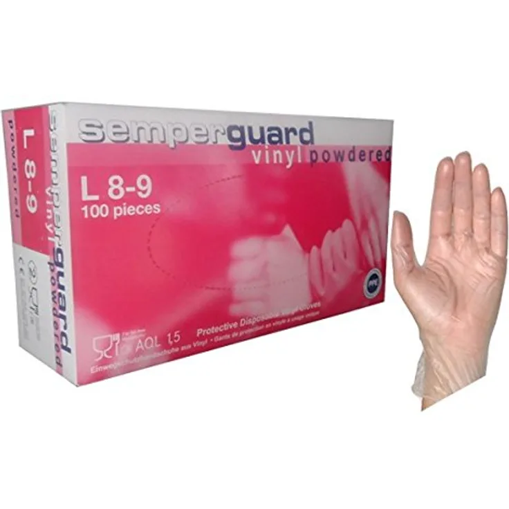 Semperguard 815980029 / 3000001479 Hygienehandschuhe aus Vinyl, gepudert, Größe XL, 9-10, Transparent (90 er-Pack)