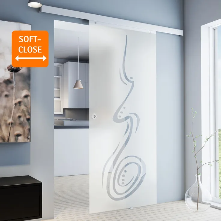 Tür Schiebetür Glas-Tür 755x2035 Zimmertür Glasschiebetür curved - Griffmuschel+2seitiger Softclose