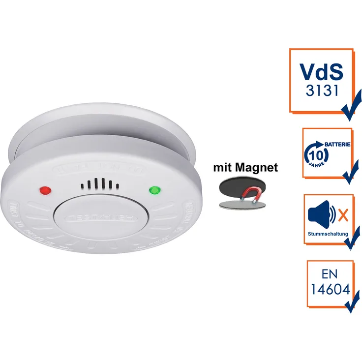 Rauchmelder - Stummschaltfunktion plus Magnetbefestigung