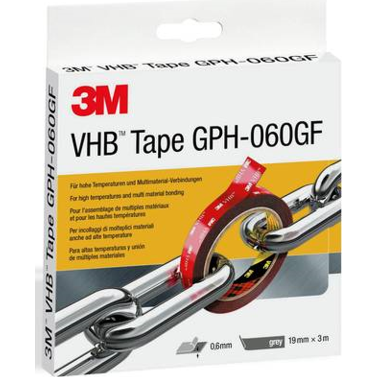 3M VHB GPH-060GF Doppelseitiges Hochleistungs-Klebeband für dauerhafte Verbindung, Hitzebeständig, UV-Beständig, 19 mm x 3 m, 0.6 mm, Grau
