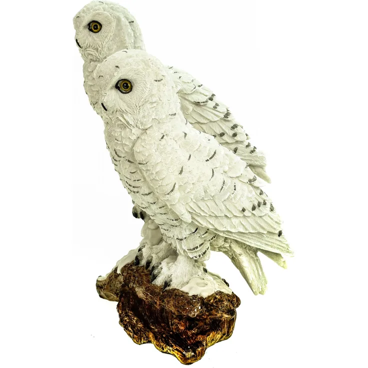 Große Schneeeule auf Ast 32 cm Uhu Eule Tierfigur bunt Vogel