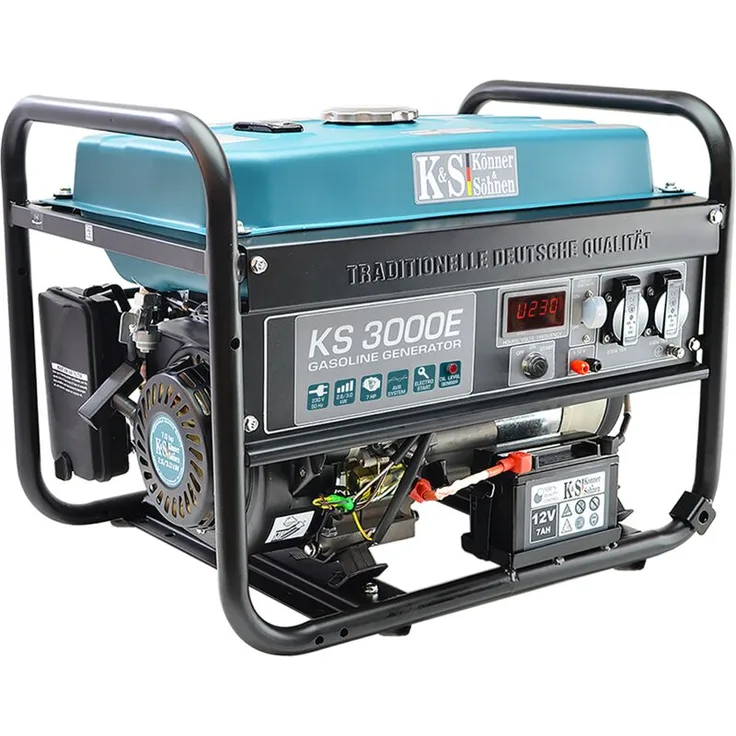 KS 3000E Benzin Stromerzeuger 3000 Watt, 2x16A (230V), 12V, E-Start, Automatischer Voltregler (AVR), Ölmangelsicherung, Überspannungsschutz, Anzeige