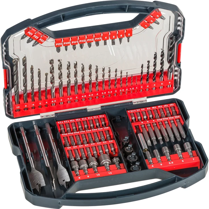 kwb Power-Box 101-tlg. Bohrer- und Bit-Set, bestehend aus Bits, Stecknüssen, Stein-Bohrer, Holz-Bohrer, Metall-Bohrer & Fräs-Bohrer in robuster Box mit Tragegriff – Bild 1