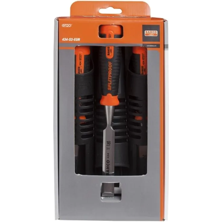 Bahco 434-S3-EUR BH434-S3-EUR Stechbeitel-Satz ERGO 12-18-25mm 3-teilig, Mehrfarbig