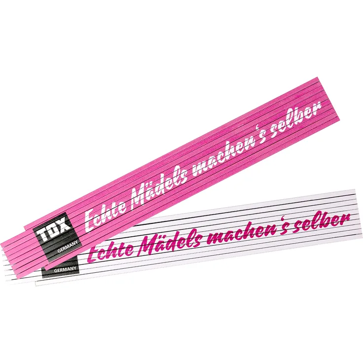 TOX 09969002 Meterstab 2 mtr. pink-weiß, mit Aufdruck Echte Mädels machen s selber, Gliedermaßstab für echte Powerfrauen, 1 Stück Zollstock