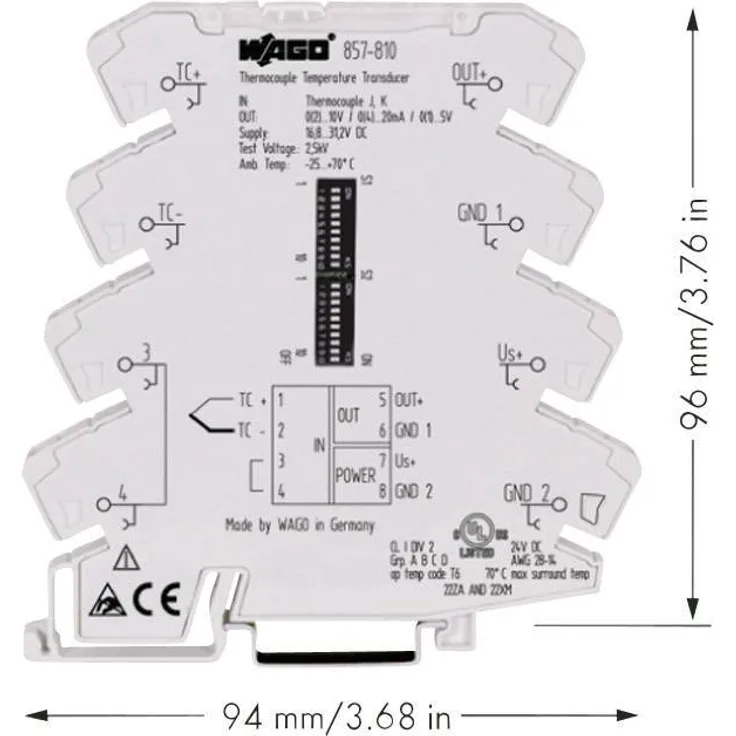 WAGO Konfigurierbarer Temperaturmessumformer für Thermoelemente Typ J, K 857-810