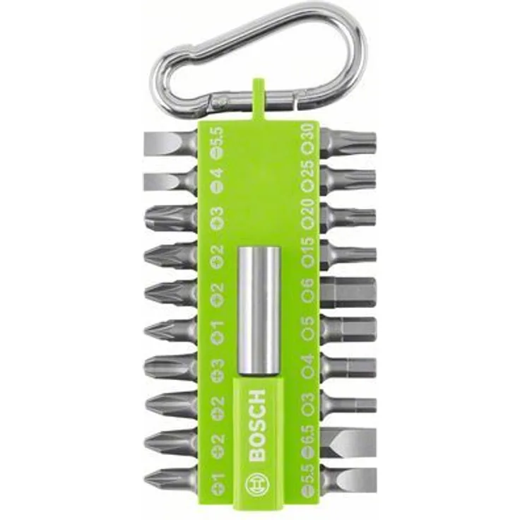 Bosch 21-tlgs. Schrauber Bit-Set grün (mit Universal-Bithalter, Karabiner, Zubehör für Akkuschrauber)