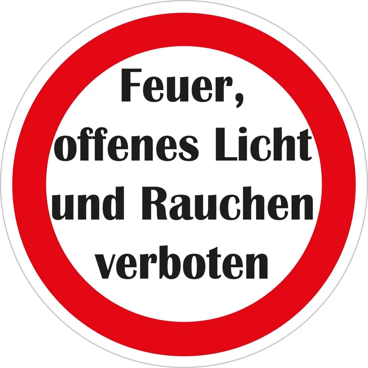 Verbotsschild ''Feuer, offenes Licht und Rauchen verboten'' , Ã¸ 200 mm , weiß-rot , 1 Stück
