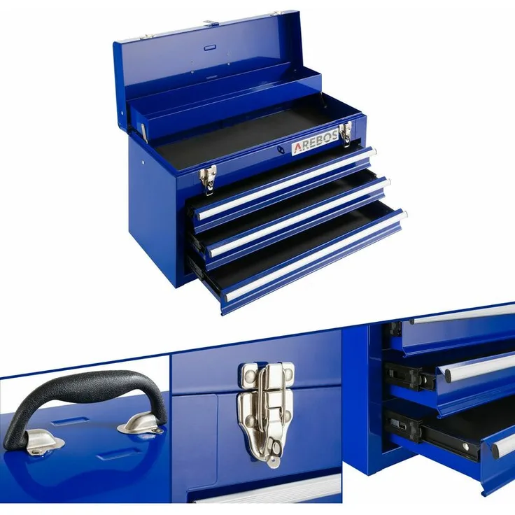 Canbolat Vertriebs Gmbh - AREBOS Werkzeugkoffer mit 3 Schubfächer blau - Werkzeugkasten Werkzeugbox Werkzeugkiste - blau