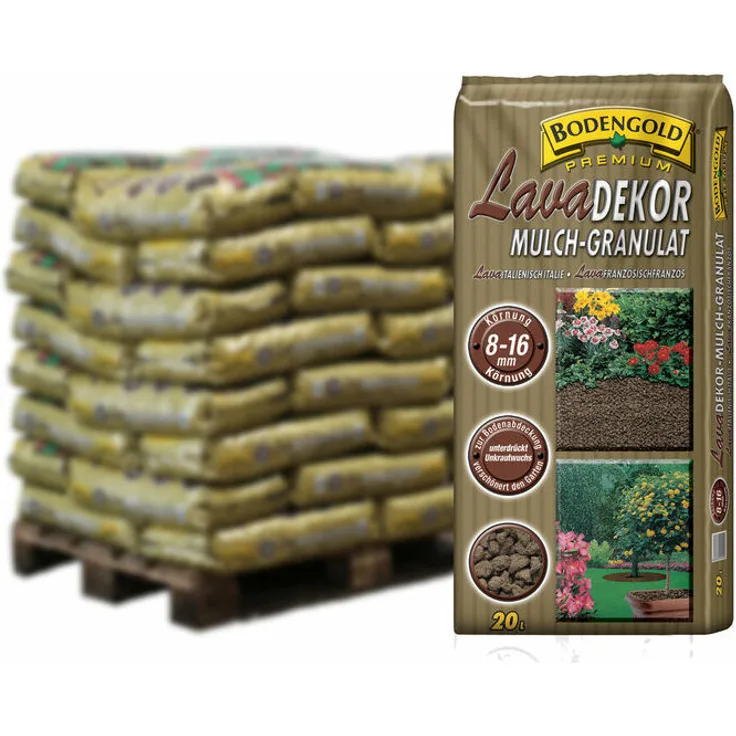 Pflanzen Kölle - Bodengold Lava Dekor Mulch-Granulat, 960 l gesamt, 48 Sack á 20 l, Palettenware ohne zusätzliche Ver