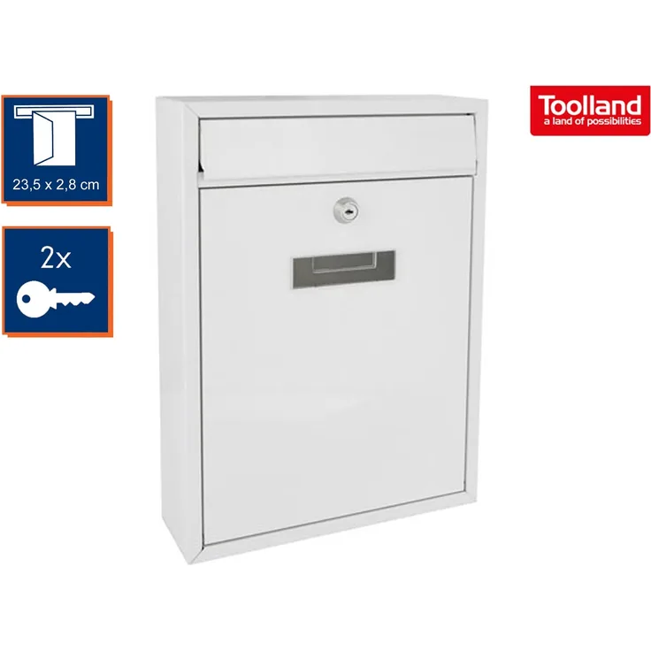 TOOLLAND - BG40001 Briefkasten, Ibiza, Weiß, 360 mm Höhe x 260 mm Breite x 80 mm Länge, Weiß 175647