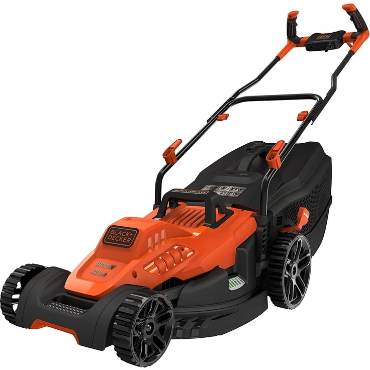 Black+Decker Elektro-Rasenmäher mit Fahrradlenker-Griff - 1.800W, 42cm Schnittbreite, 6-fach Höhenverstellung, 50l Grasfangbehälter, ideal für große Gärten - BEMW481BH – Bild 1