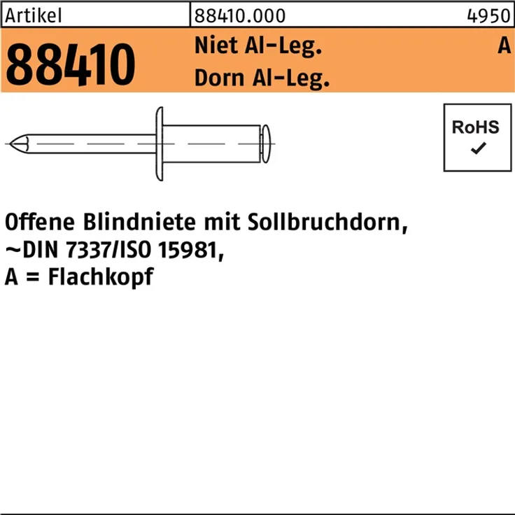 DIVERSE Blindniete R 88410 FLAKO 4x16,1 Niet Aluminium-Dorn Aluminium 500St.