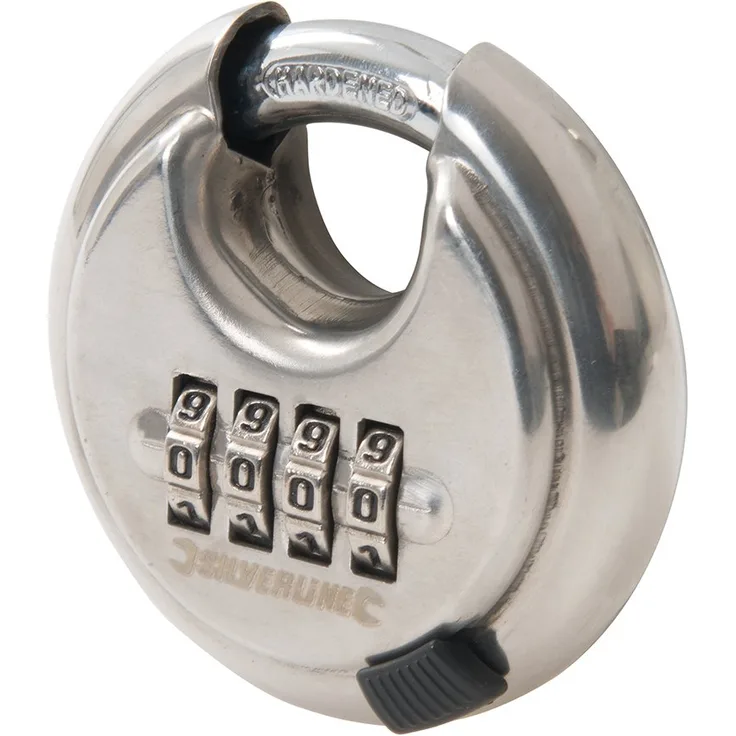 Silverline 926157 Vorhänge-Rundschloss aus Edelstahl mit vierstelliger Ziffernkombination 70 mm