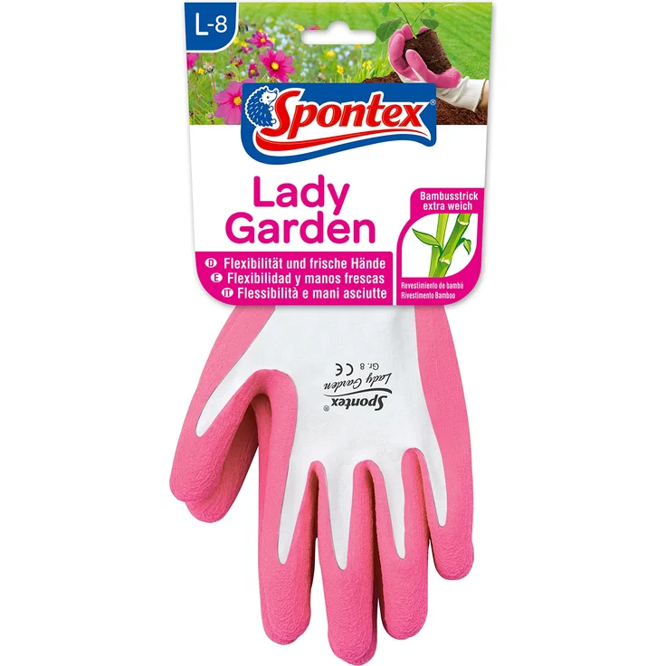 Spontex Lady Garden Handschuhe, Gartenhandschuhe für Damen, weicher Strick aus Bambus-Viskosefasern, mit Latexbeschäumung, Größe L, 1 Paar - Preisvergleich – Bild 1