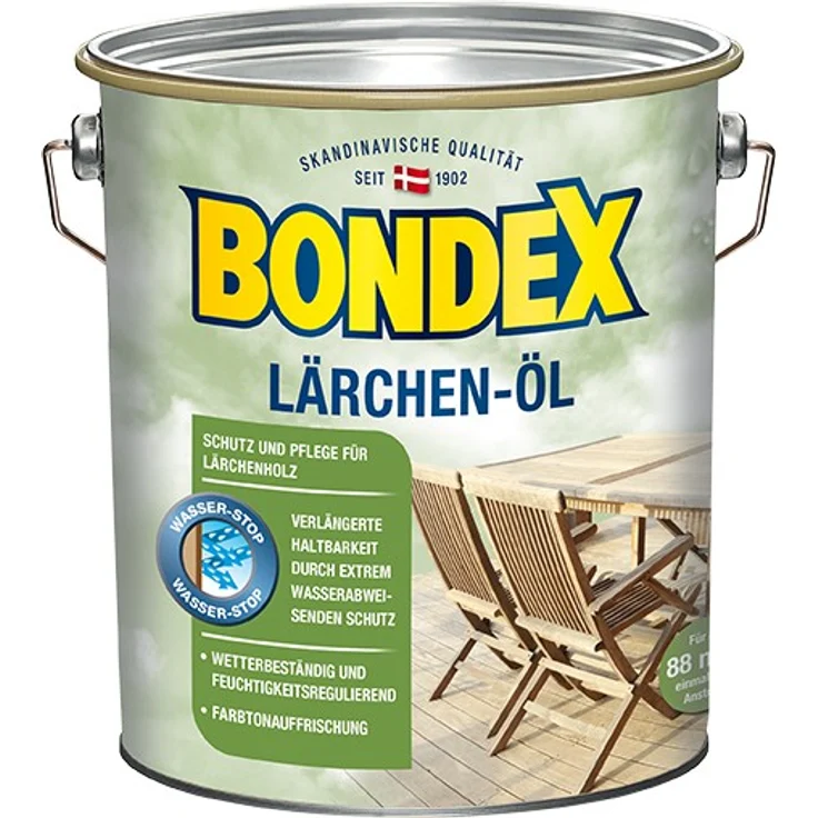 Bondex Lärchen-Öl 4 l für 88 m² Erigiebigkeit, Abperleffekt, UV-Schutz, Wetterschutz – Bild 1