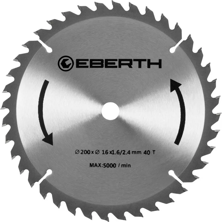 Eberth - Profi Kreissägeblätter Hartmetallsägeblatt Sägeblatt für Holzschnitte (40 Zähne, 200 mm Durchmesser, Bohrung 16 mm, Blattstärke 1,6 mm,