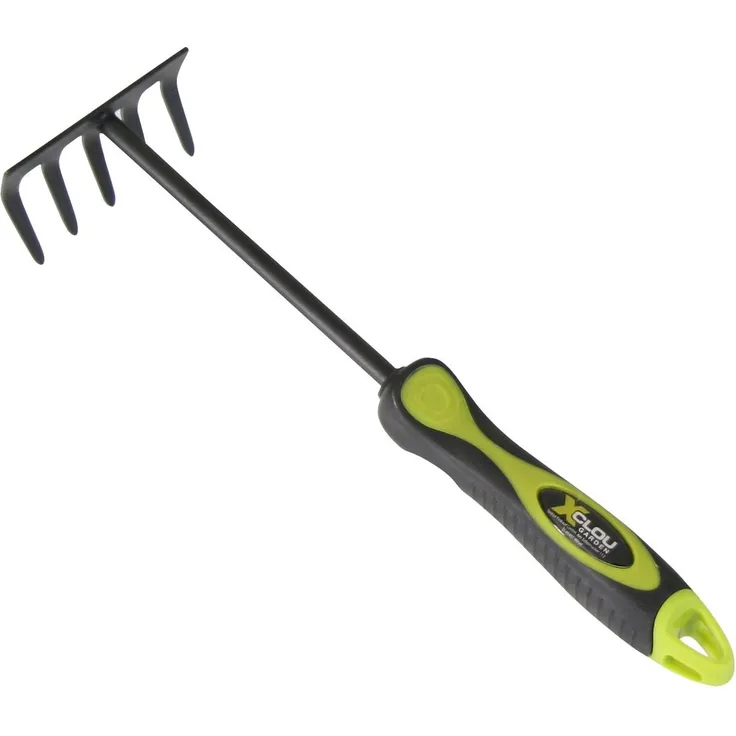 Xclou Kleinrechen in Schwarz, Blumenrechen formgerechter Handgriff aus TPE, Gartenwerkzeug 5 Zinken, pulverbeschichteter Hand-Kultivator, Blumenharke Anthrazit-Grau