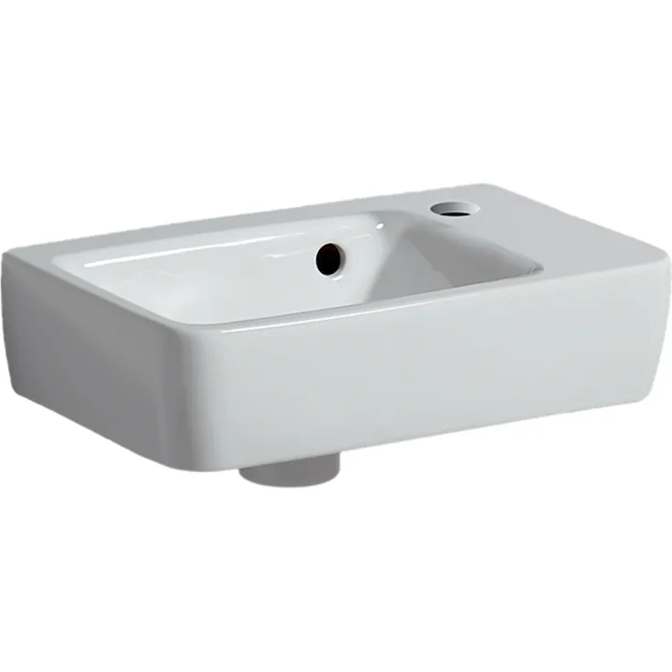 Geberit Renova Plan, Handwaschbecken, verkürzte Ausladung, 36x25 cm, 1 Hahnloch, mit Überlauf, 500382, Farbe: Weiß - 500.382.01.1