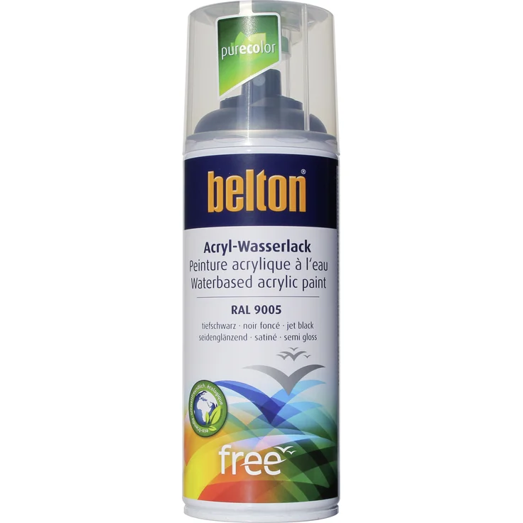 belton free Lackspray 400 ml, Acryl Wasserlack, tiefschwarz, seidenglanz – Bild 1