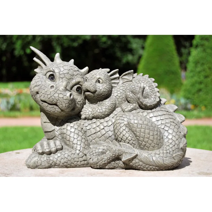 MystiCalls Gartenfigur Gartendrache - Modell Mama + Kind - Fantasy Figur Deko Drache Garten
