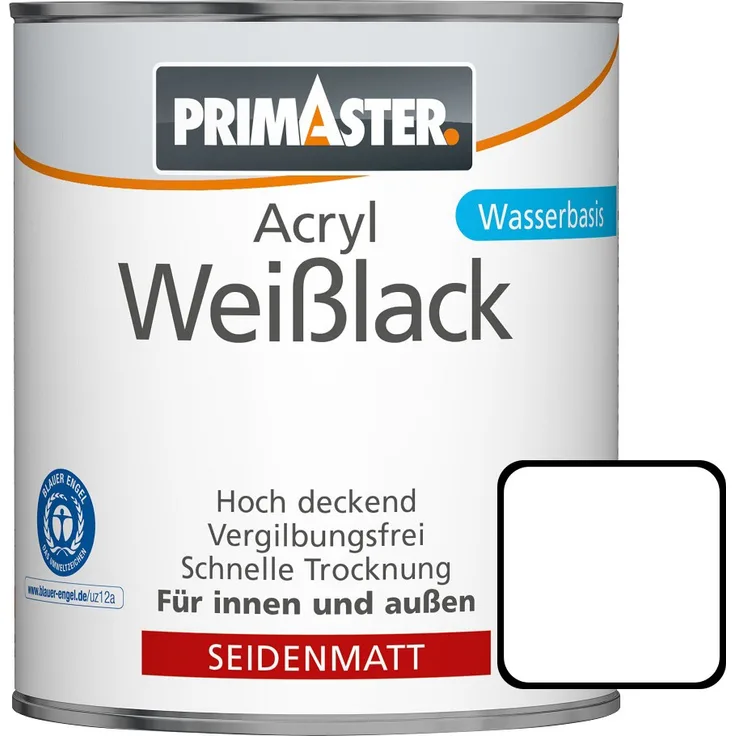 Primaster Acryl Weißlack 750 ml, seidenmatt