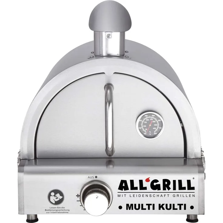 Allgrill MULTI-KULTI Set 2 zündgesichert - Gasgrill Edelstahlpizzahaube mit Kamin