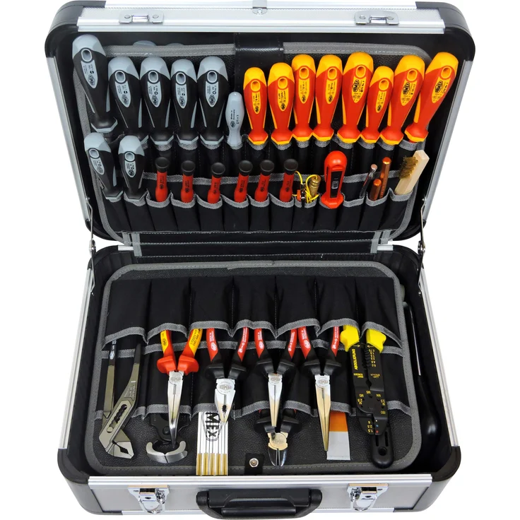 FAMEX 700-L Alu Werkzeugkoffer mit 2 Paletten mit 56 Einstecktaschen, Facheinteilung im Kofferboden - leer, ohne Werkzeug - – Bild 1