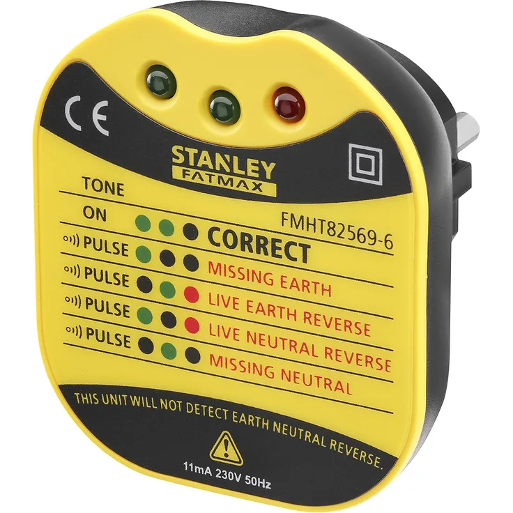 Stanley Fmht82569-6 Tester für Wandsteckdose FatMax Spannung 230 V LEDs für verschiedene Informationen