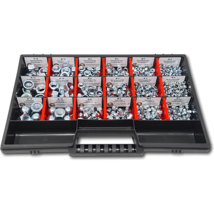 Muttern Sortiment M4-M5-M6-M8-M10-M12 554 tlg. Schraubenbox - Preisvergleich
