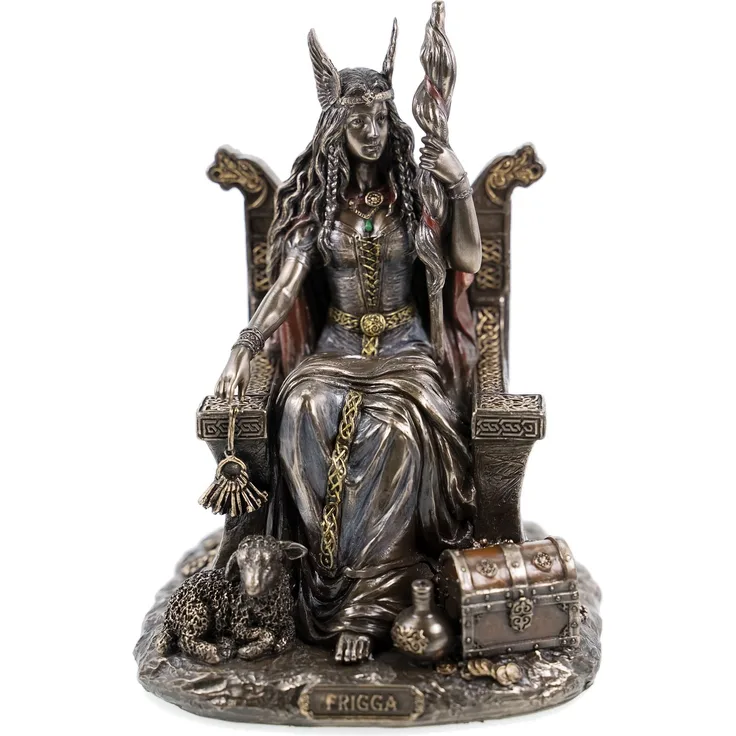 Veronese 708-7432 Germanische Göttin Frigga Frau Odins auf Thron Frigg Odin bronziert Figur