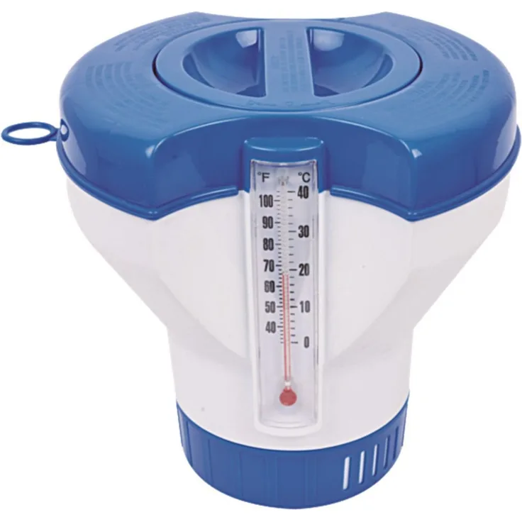 Jilong Chlor-Dosierer Ø 22,8 cm Pool Dosierschwimmer mit Thermometer Schwimmbecken Chemikalienspender für Schwimmbad Chlor Tabletten Ø 7,5 - 10,5 cm