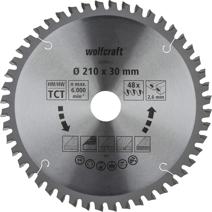 wolfcraft 6545000 Kapp- und Gehrungssägeblatt ø 210 mm - feine, saubere Schnitte