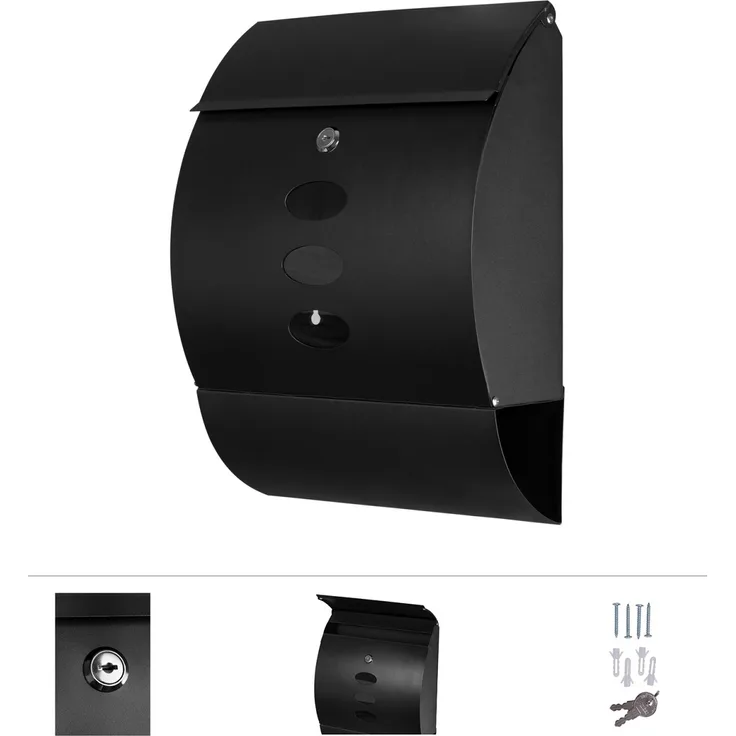 Grafner Edelstahl Briefkasten Schwarz mit Zeitungsrolle und 3 Sichtfenstern Postkasten