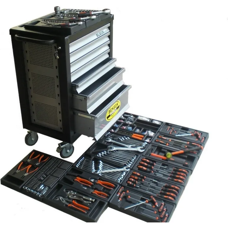 Bensontools Werkstattwagen 1125 tlg Werkzeugwagen gefüllt Werkzeug Kugelgelagerte Laden, 1 Stück, XXL, 8563