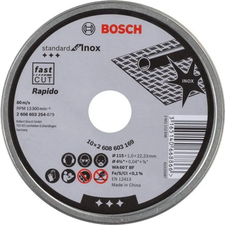 Bosch Professional Trennscheibe gerade Standard für Inox - Rapido WA 60 T BF, 115 mm, 10-er Pack, 2608603254