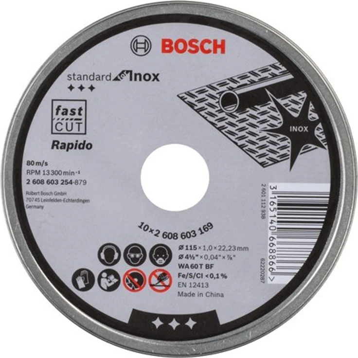 Bosch Professional Trennscheibe gerade Standard für Inox - Rapido WA 60 T BF, 115 mm, 10-er Pack, 2608603254 – Bild 1