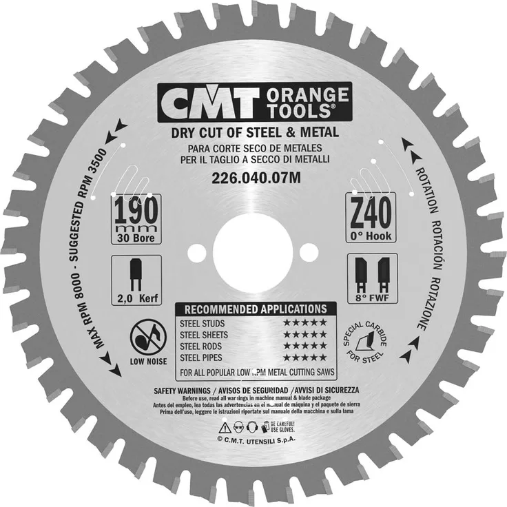 CMT Orange Tools 226.040.07 M – für Metalle Kreissägeblatt 190 x 2 x 30 Z 40 FWF 8 Grad