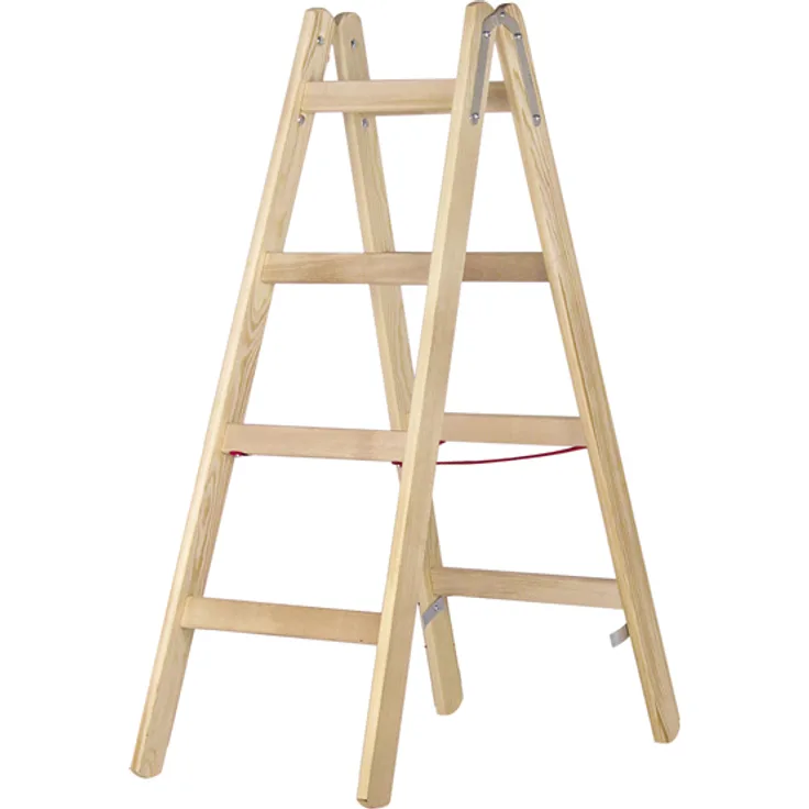 Hymer Holz Sprossenstehleiter 2x4 Sprossen (Leiter beidseitig begehbar, Spreizsicherung, stabiler Eimerhaken) 7141008
