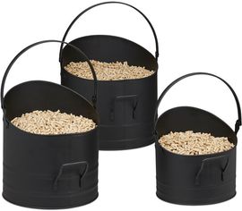 Pelleteimer 3er Set, je 21, 25 & 30 cm, Griff & klappbarer Henkel