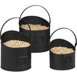 Pelleteimer 3er Set, je 21, 25 & 30 cm, Griff & klappbarer Henkel, Metall Kohleeimer, Kaminzubehör, schwarz