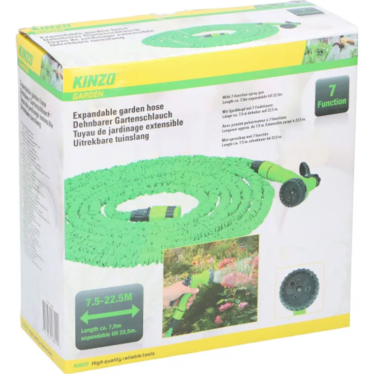 Kinzo verlängerbarer Gartenschlauch 7,5-22,5 Meter mit Düse grün