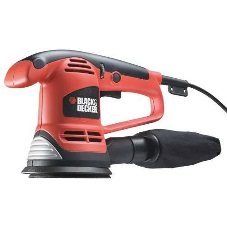 Black+Decker Exzenterschleifer (480W mit Staubfangsack, Klett-Fix-System, mit 3 Schleifscheiben, Softgriff, 3 m Kabel, zum Schleifen oder Polieren) KA191EK – Bild 1