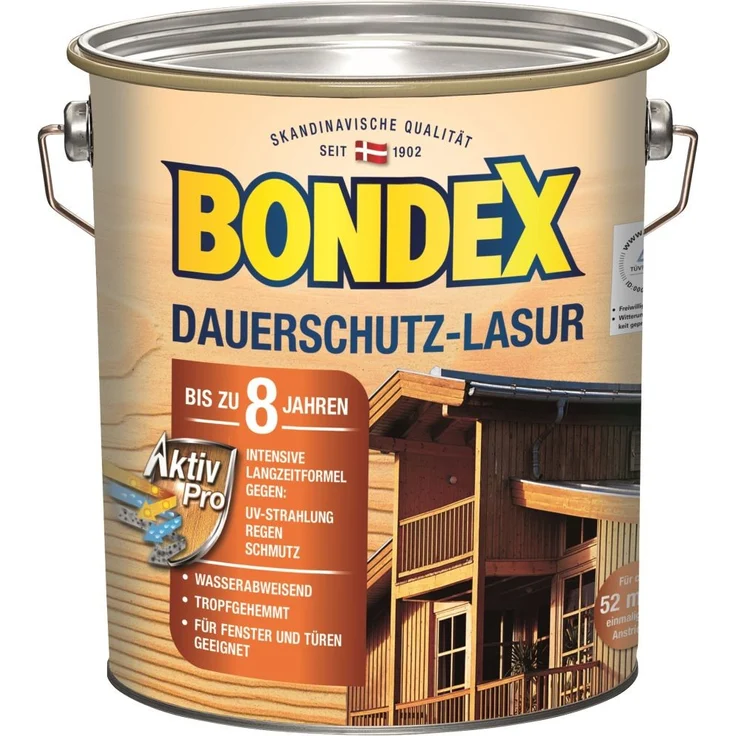 Bondex Dauerschutz-Lasur 4 l, teak, 52 m² Ergiebigkeit, bis zu 8 Jahre Intensivschutz vor Witterungseinflüssen – Bild 1
