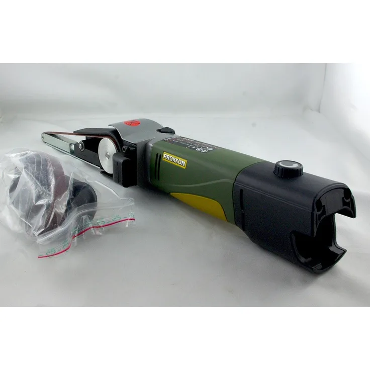 Proxxon 29812 Schleifmaschine-Bandschleifer BS-A und 4 Schleifbänder, Hauptgehäuse aus glasverstärktem POLYAMID, Schleifgeschwindigkeit: 200-700 m-min